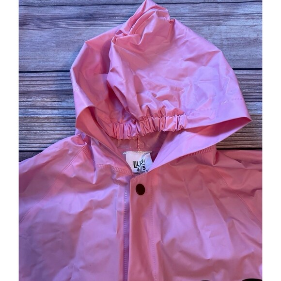 ☔️ Lily of New York Girls 4/5 Hooded Rain coat jacket pink with hearts - Picture 4 of 6